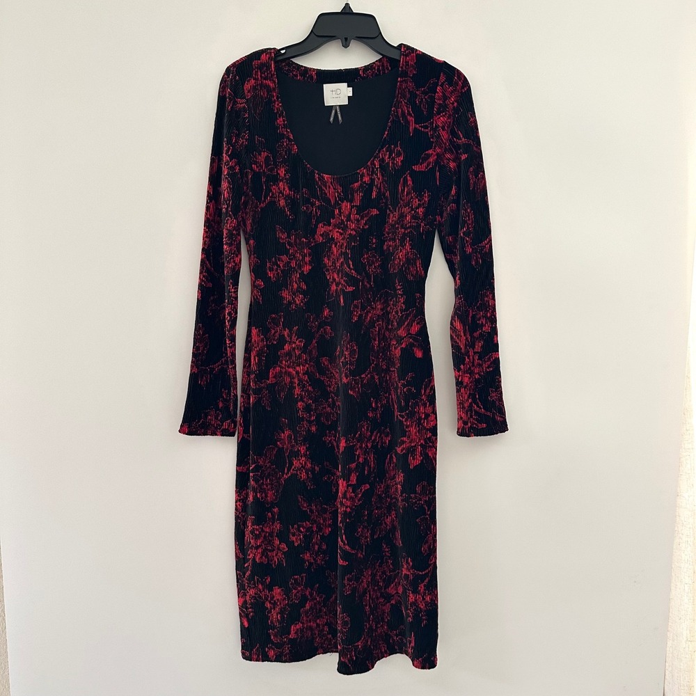 Anthropologie HD in Paris Red Black Floral Velvet Midi Dress Small Whimsigoth